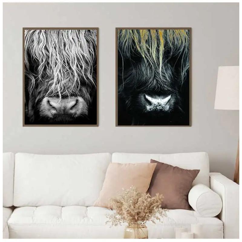 Cattle Print On Canvas Wall Art Pictures Animal Painting for Living Room Home Decor Modern Abstract Scottish Highlander