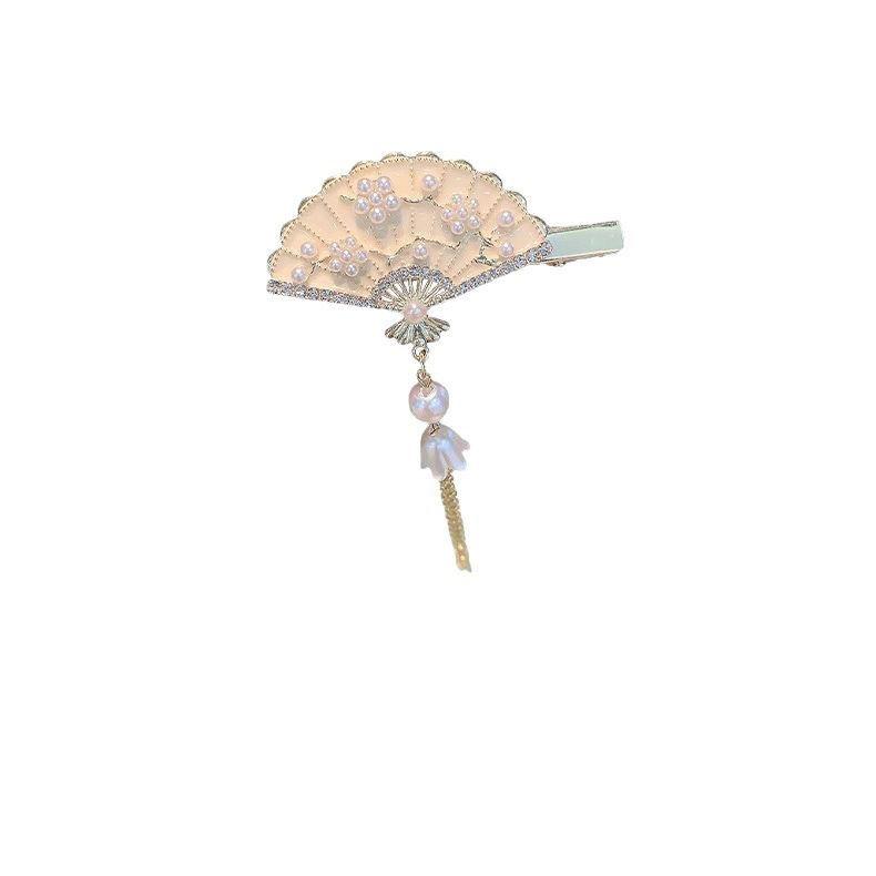 Elegante Vintage Perlenquaste Seitenclip Fächer Haarnadel - Chinesisches Hanfu Qipao Braut Haaraccessoire für Damen