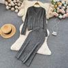 Autumn And Winter Loose V-Neck Knitted Sweater Vintage Pullover Sweater + Mid-Length Half-Body Skirt Two-Piece Set