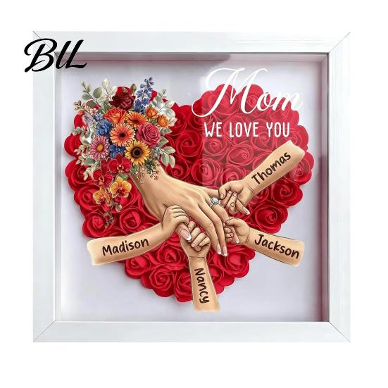 Shatterproof Acrylic Frame Personalized Mommy I Love You Flower Shadow Box Custom Names Holding Hands Gifts for Mom Grandma from Daughter or