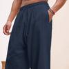 European and American Men's Linen Straight Loose Pants Solid Color Casual Lace-up Wide-leg Beach Pants