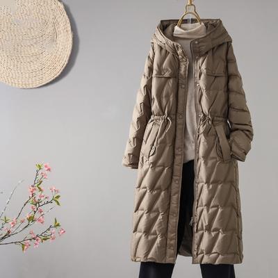 Long Women's Down Jacket Autumn Winter Knee Slim Warm Women's Coat Hooded Waist Casual Parker Coat Street Fashion