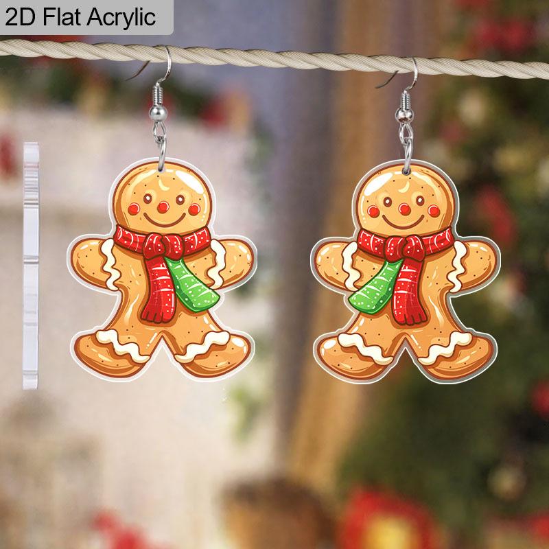 2D Flat Acrylic Christmas Festival Gingerbread Man Painting Earring Christmas Jewelry for Women Female