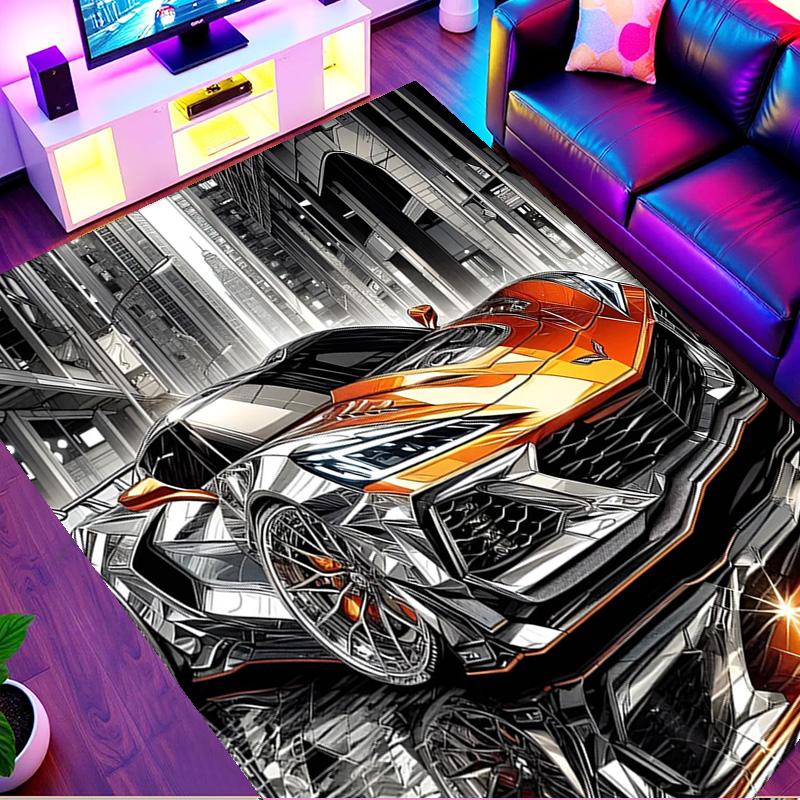 Sports car Print Rug, Washable Floor Carpet, For Entryway Dorm Laundry Room Office Study, Home Decor Birthday Christmas Gift