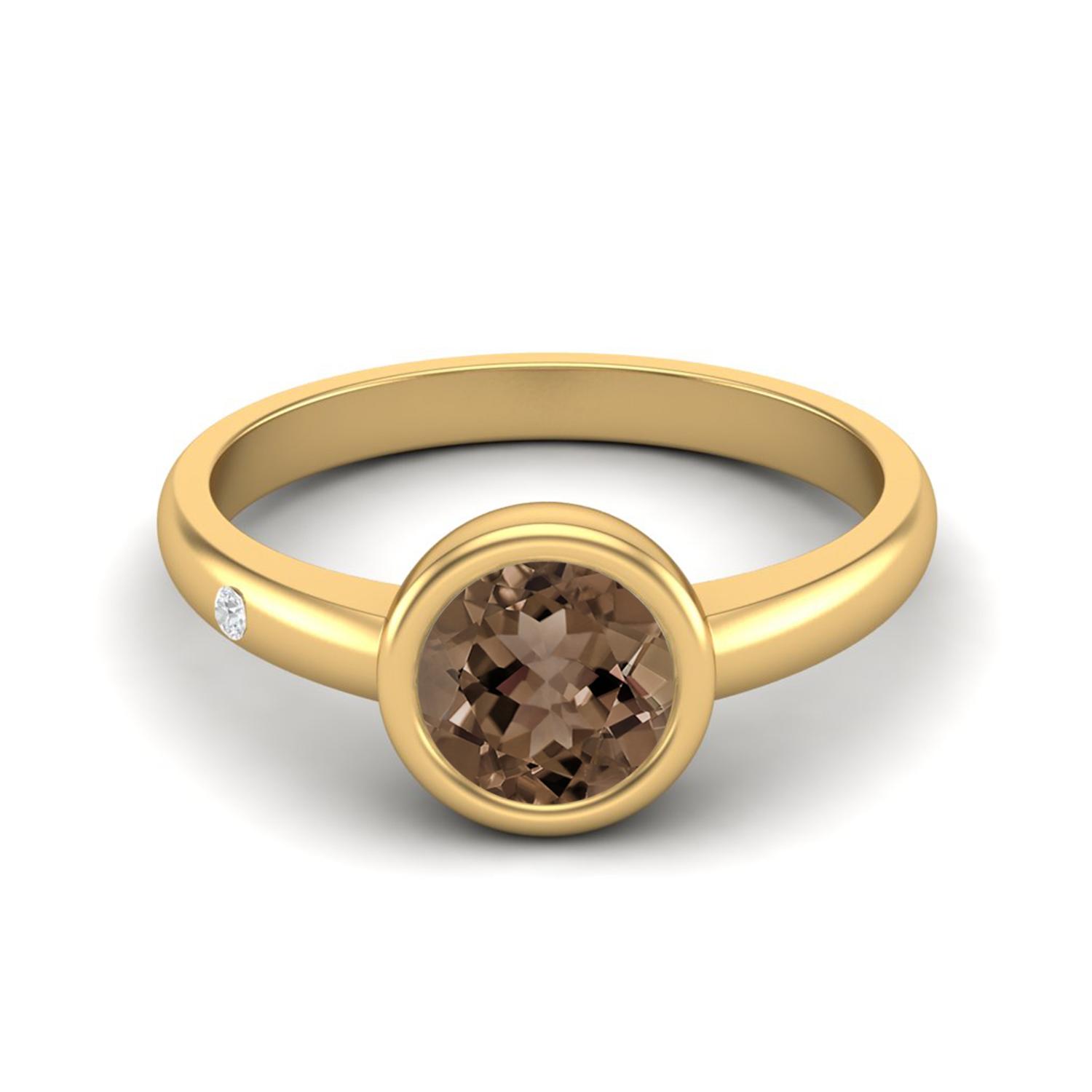 0.85 Ctw Round 925 Sterling Silver Gold Vermeil Smoky Quartz Solitaire Women Wedding Ring 7 жёлтый