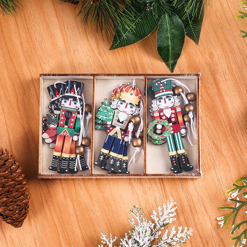 Wooden Christmas Nutcracker Ornament Colorful Printed Hanging Decor for Tree Decoration Gift Wall Decoration