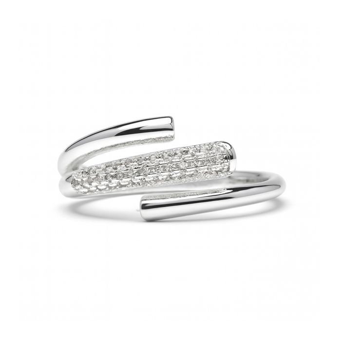 Ring - LUXENTER - Jedrac - White Cubic Zirconia - Rhodium-Plated Finish - Width 9.4 Mm