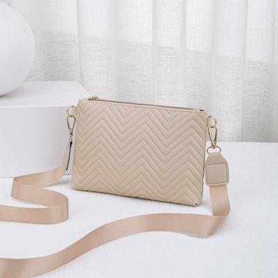 New Quilted Chain Crossbody Bag Wave Patterned PU Long Wallet Lightweight Solid Color Small Shoulder Purse For Women