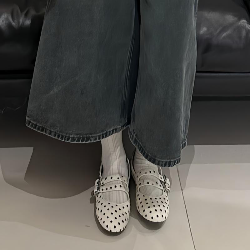 Fashion 2025 Autumn New French Style Women Flat Shoes Fashion Casual Elegant Polka Dot Shoes Mary Jane Low Heels Women Ballet Shoes