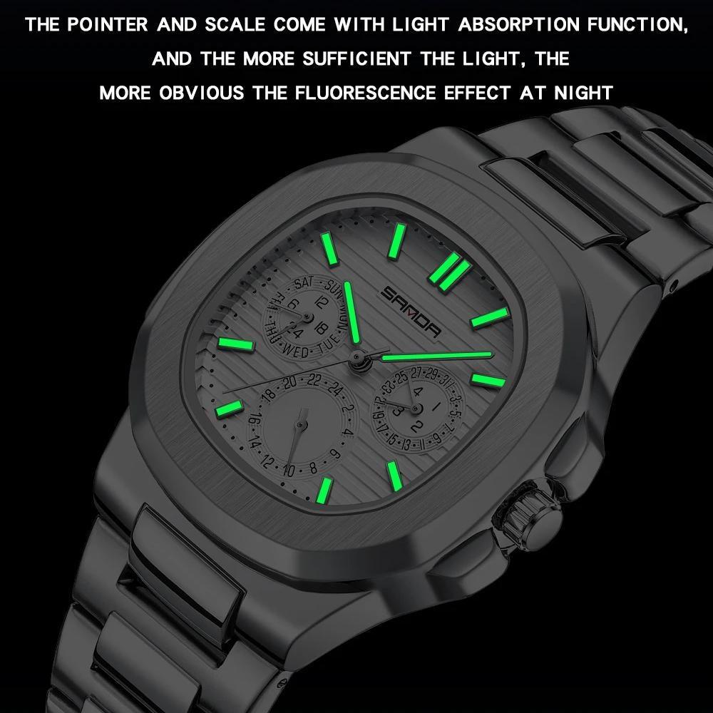 Luxury Business Men's Quartz Watch Waterproof Luminous Three Pin Six Hole Timer Fashion Men's Clock