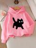 Children's Hooded Sweatshirt Loose Comfortable Versatile for Sports Leisure Fashionable Simple Black Cat Cartoon Printed Top