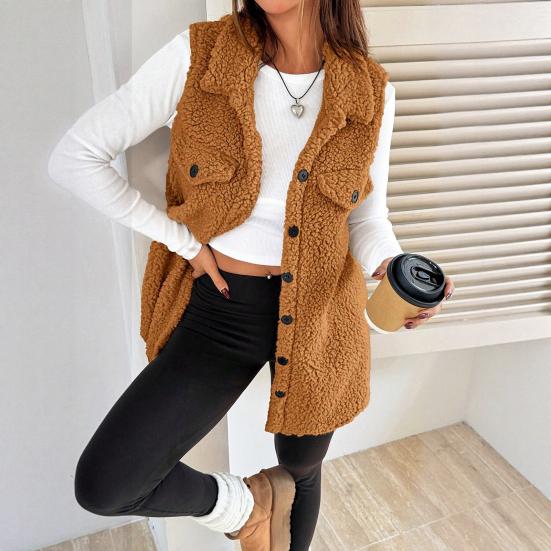 Women's Fuzzy Fleece Vest Casual Oversized Sleeveless Sherpa Jacket Button Down Fluffy Vest for Fall Winter