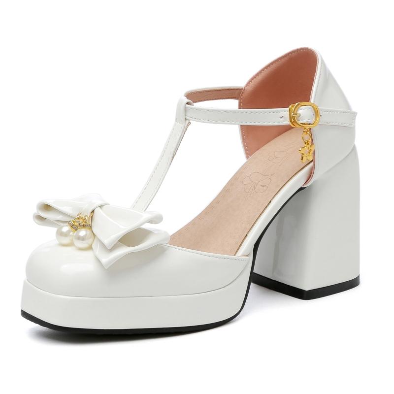 Sweet Women's High Heels Summer Shoes Platform D'Orsay Pumps Straps Black Green White Bow-tied Party Dance Wedding Shoes Female