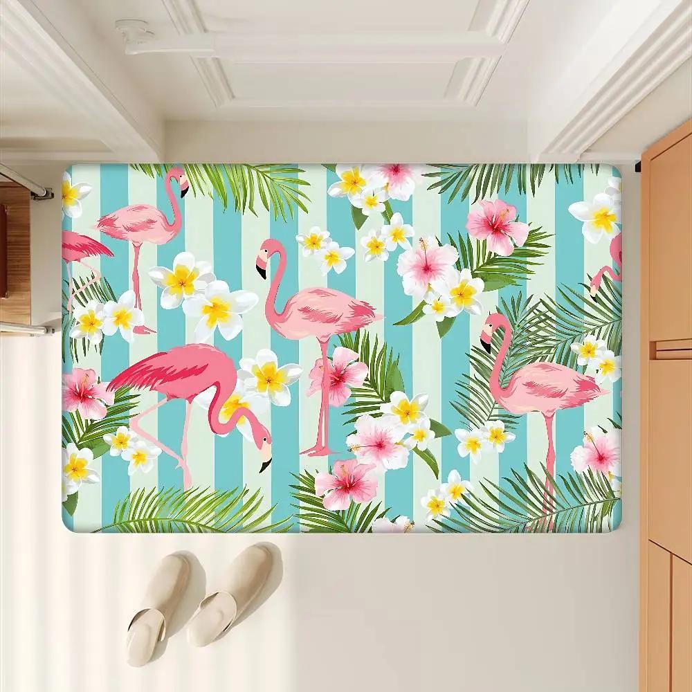 Flamingo Cartoon Hallway Carpet INS Style Soft Bedroom Floor House Laundry Room Mat Anti-skid Bedside Area Rugs