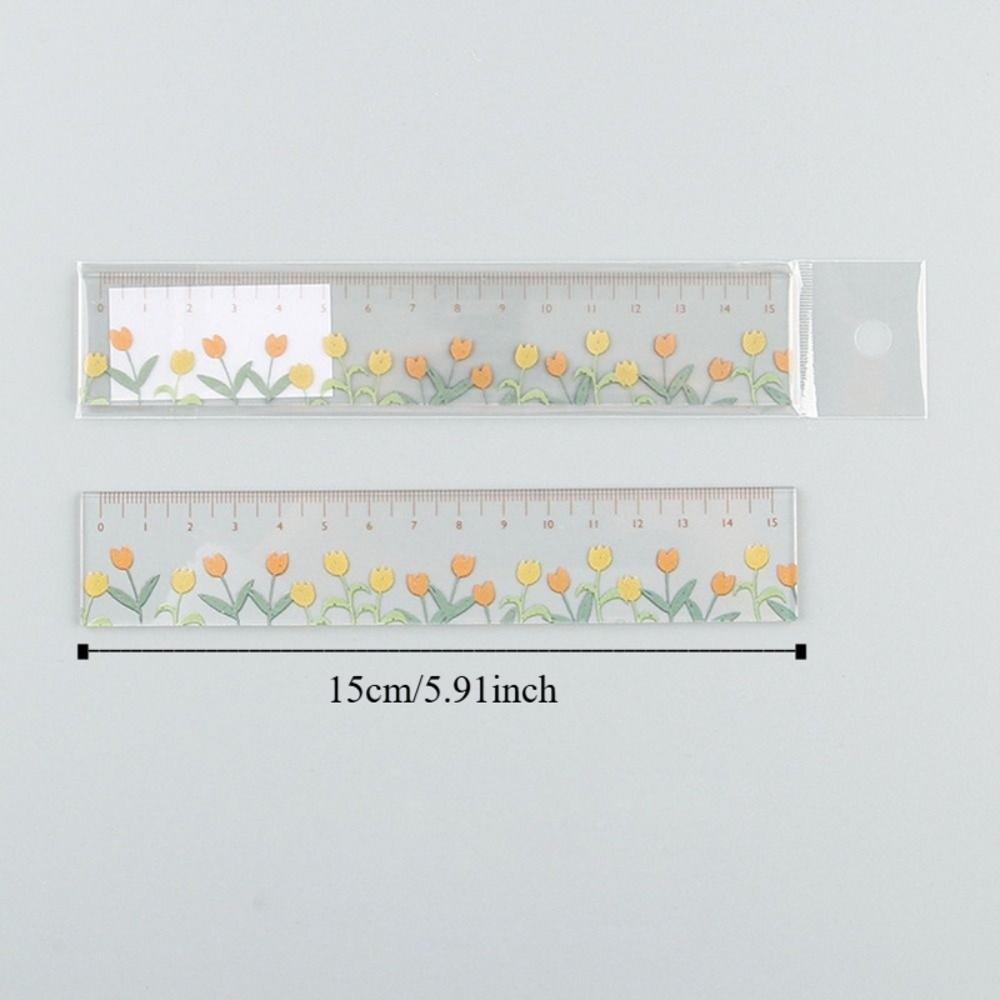 Multifunction 15cm Straight Ruler Transparent DIY Drawing Tools Flower Bookmark  Stationery