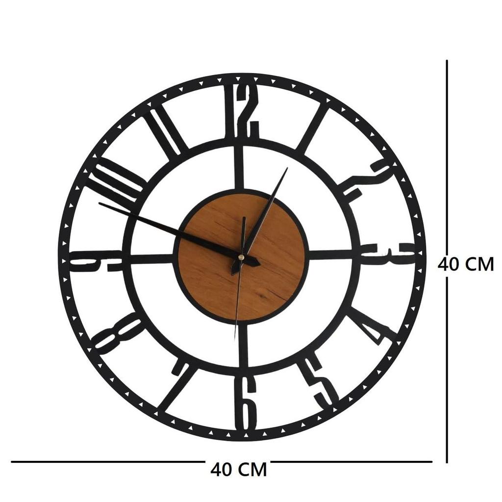 Wanduhr Stilvolle Metall-Analog-Wanduhr für Wohnzimmer, Büro, Zuhause und Flur | Antike Ausgefallene Große Moderne Wanduhr (Holz, 40 CM)
