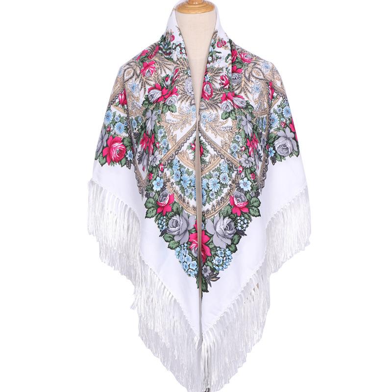 Bohemian Shawl Women Scarf Square Autumn And Winter Warm Cloak Printed Tassel Headscarf Retro Blanket Large Size Bufanda