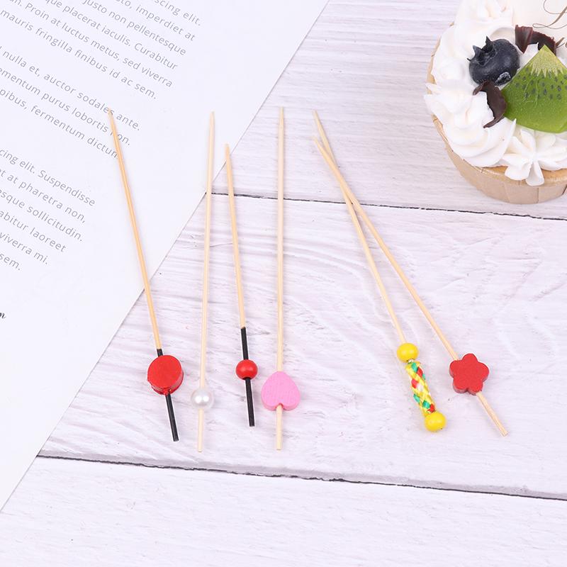100 Stück 12 cm Herz Bambusspieß Buffet Cupcake Obstgabel Party Dessert Salatspieß Cocktailspieß für Hochzeitsdeko
