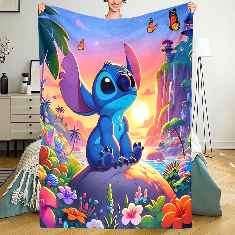 Stitch Theme Printed Blanket - Perfect for Couch, Bed, Travel & Outdoor Use | Machine Washable, Cozy & Durable.