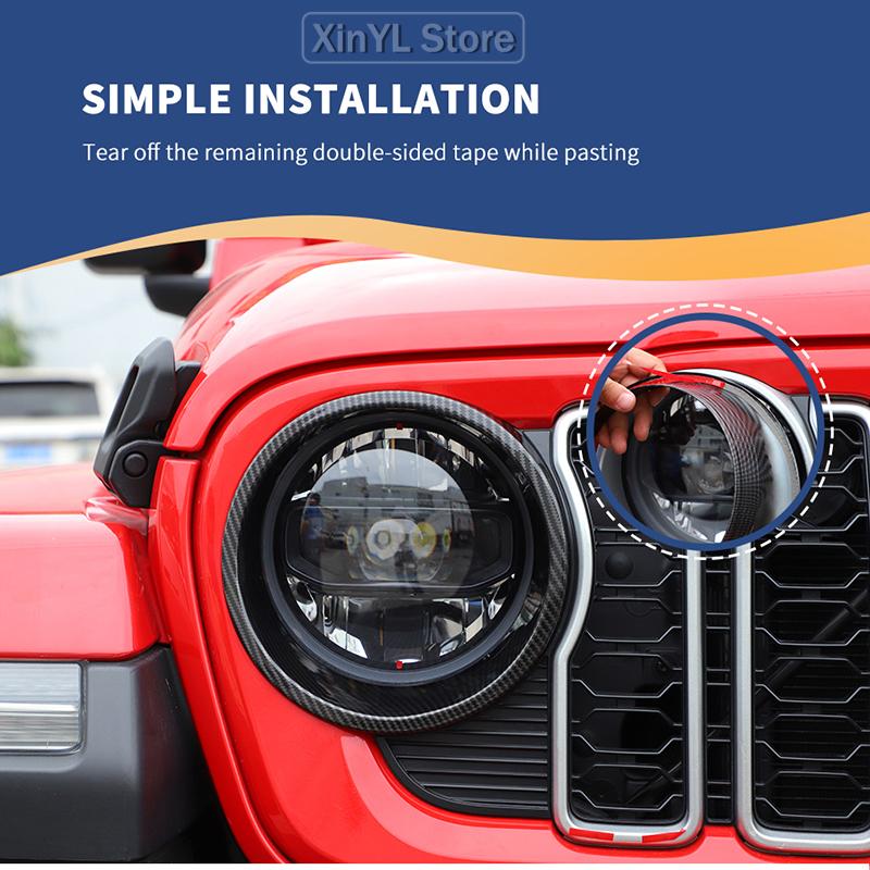 Car ABS Front Headlight Ring Lamp Decoration Cover Stickers For Jeep Wrangler JL JT Gladiator 2024 Up Car Accessories