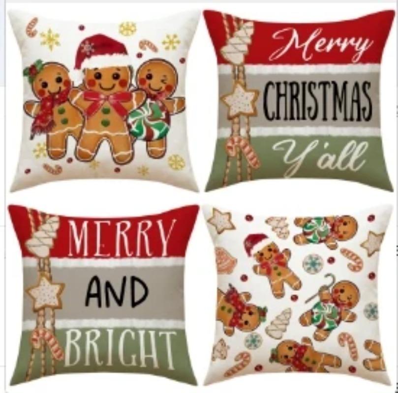 45x45cm Christmas Pillow Covers Set of 4,Winter Decorative Pillow Case, Merry Christmas Tree Cushion for Home Sofa Xmas Decor
