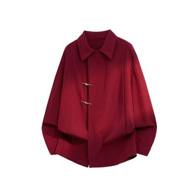 Chemise Blanche Style Chinois Boutons Grenouille Surdimensionnée Manches Longues Ample Décontractée Blouse Rétro Minimaliste Haut