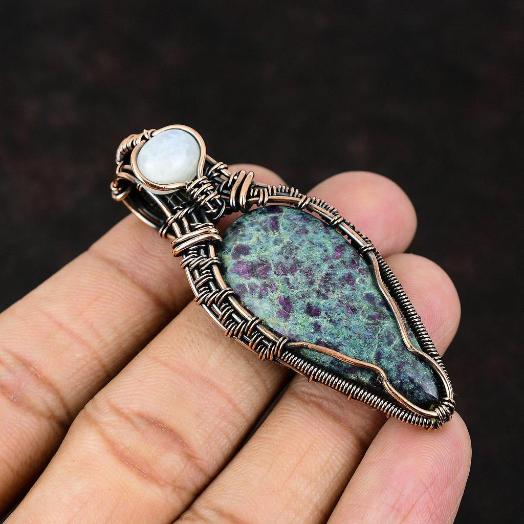 Ruby In Blue Kyanite Copper Wire Wrapped Pendant Gemstone Copper Jewelry Moonstone Handmade Jewelry Designer Pendant For Women Gift For Him