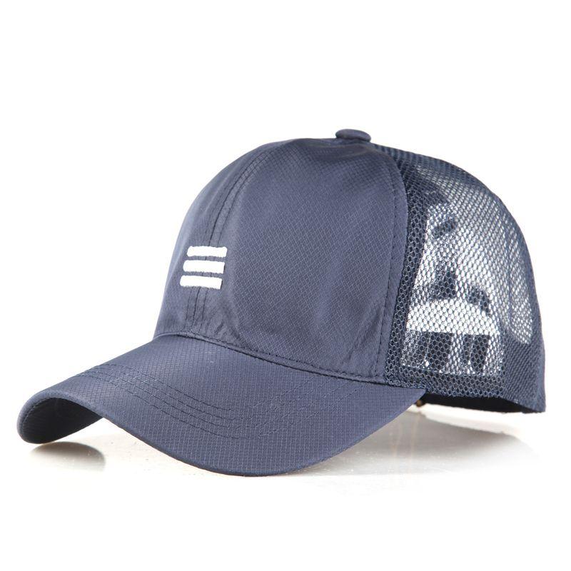 

Embroider Three-Bar Polyester Quick-Drying Baseball Cap Men s Mesh Hat Peaked Cap Women s Casual Hat Ins Tide Sports Cap Grey