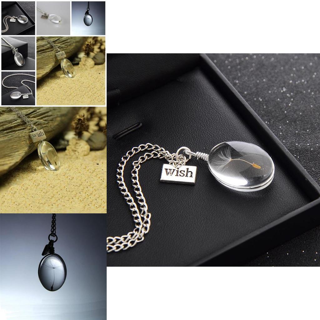Elegant Wish Glass Real Dandelion Seeds In Glass Bottle Necklace Pendant