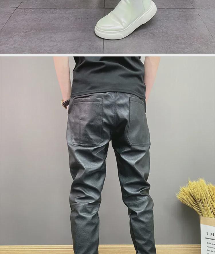 Men's Trendy Elastic PU Leather Pants - Windproof, Waterproof, Six-Pocket Casual Trousers for Autumn/Winter