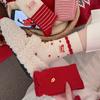 Große rote Wollsocken Kinder Verdickt Warm Kaschmir Accessoires Neujahr Frieden Und Geld Blume Stapelsocken