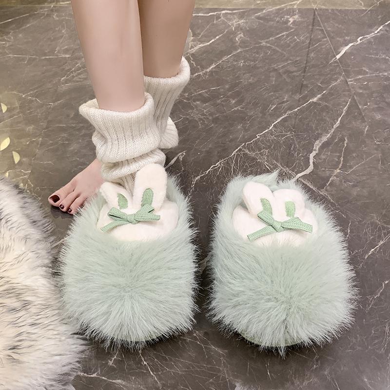Söta Plyschtofflor Dam Höst Vinter Nya Utomhus Hemmaskor för Kvinnor Tjocksulade Plysch Varma Bomullstofflor Tofflor Dam