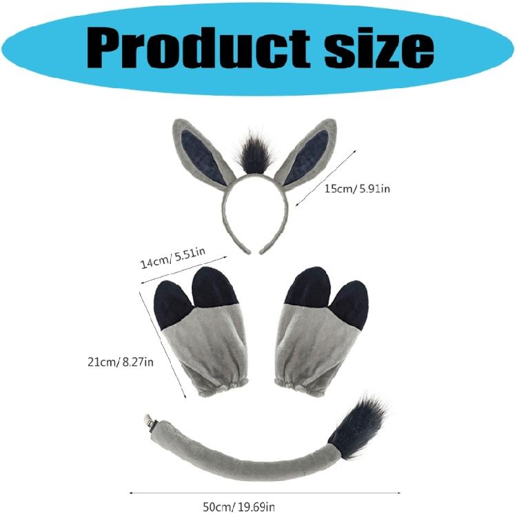 Składany Zestaw Kostiumu Osła Podróżnego Komplet Uszy Ogon Kopyta na Wydarzenie Cosplay Urodziny