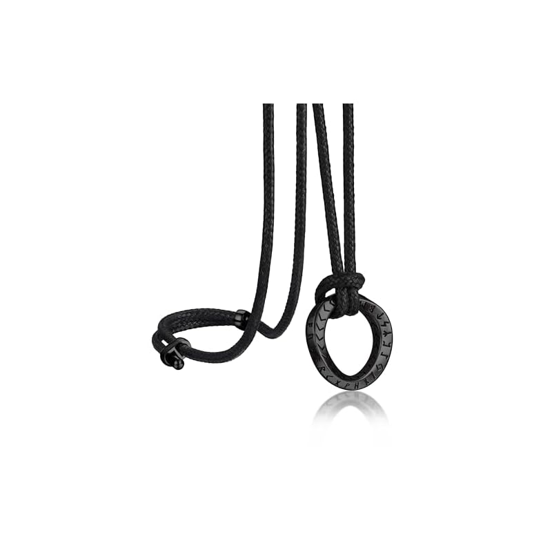 [Bandmax] Men's Ring Necklace, Black, Eyeglass Holder Pendant, Waterproof Waxed Cord Chain, Everyday Wear, Gift for Men (Black)