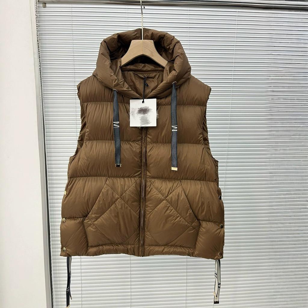 Schinteon Women 90% White Duck Down Vest with Hood Casual Sleeveless Jacket Simple Solid Color Fashionable Autumn Winter