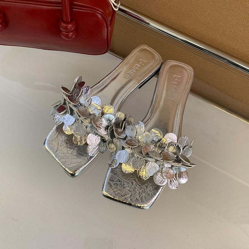 Mode Nyinkommet Sommar Strandtofflor Dam Ballerinaskor Tofflor Sandaler Mode Fyrkantig Tå Dam Ballerinaskor Tofflor Skor Kvinnliga Flipflops