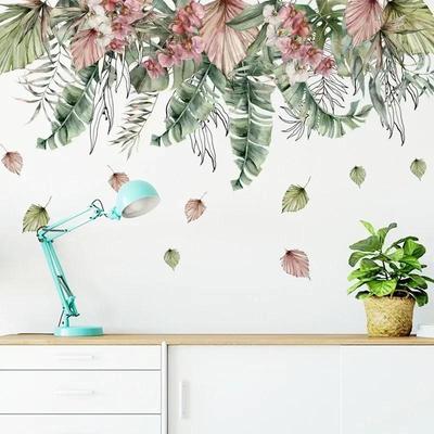 2024 New Watercolor Green Leaf Tropical Plant Waterproof Living Room Bedroom Corner Decal Decal Leaf PVC Wall Sticker