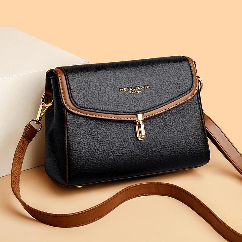 

Women s Retro Color Block Leather Crossbody Bag - Large Capacity, Simple Fashion, Ideal for Moms чорний
