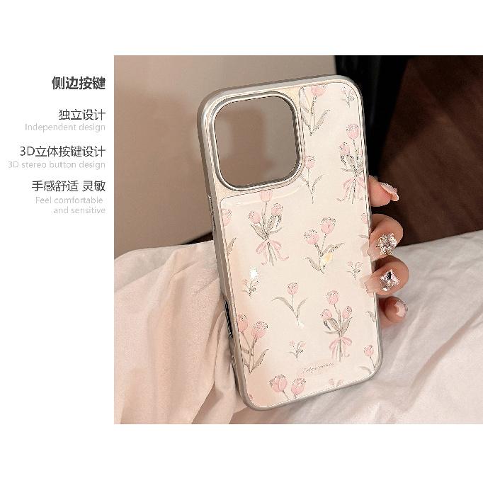 Gilded Resin Apple16promax Phone case iphone17Pink Tulip15Electroplating14Applicable to Huawei p70