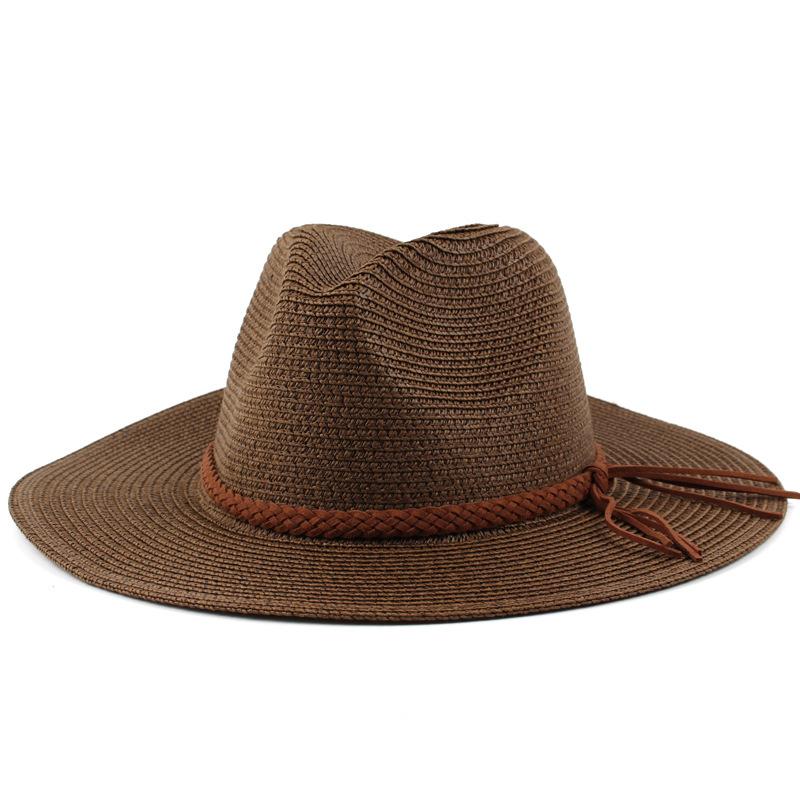 

1pc Summer Straw Beach Sun Hat for Women UPF 50 Floppy Wide Brim Travel Bucket Panama Fedora Hat Foldable Packable for Beach Hat One Size кавовий