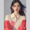 Unique Bubble Sleeve Short Sleeved Shirt for Women with A Niche Design Loose Fitting Patchwork Long Sleeved Top