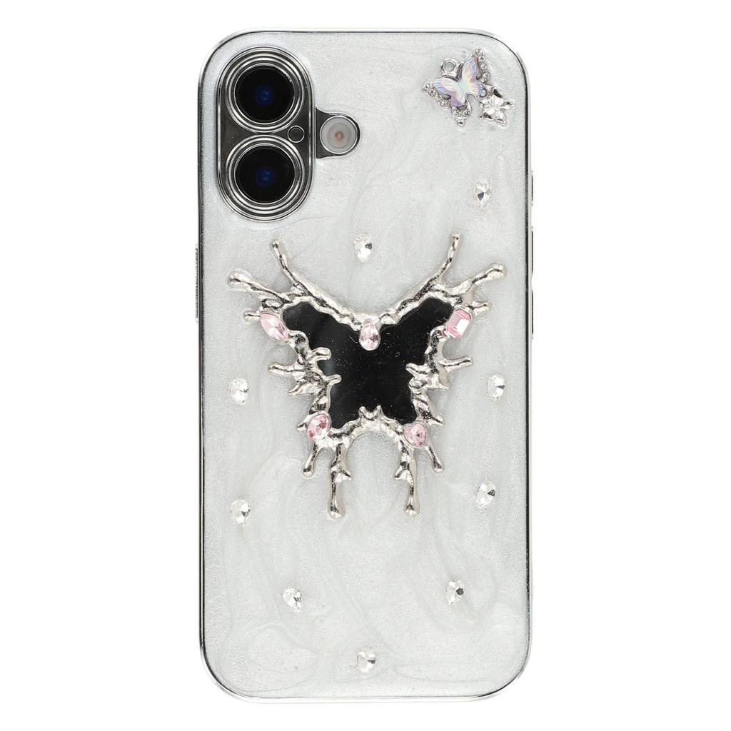 For iPhone 16 Case Electroplated Epoxy Metal Decor TPU + Acrylic Phone Cover Precise Cutouts