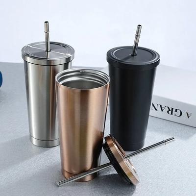 1 stücke Edelstahl Kaffeebecher mit Stroh Deckel Tragbare Kaffee Tasse Trinken Bier Milch Wasser Tasse Restaurant Bar Party