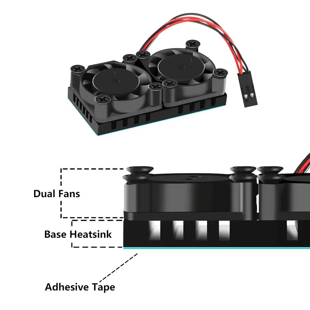 For Raspberry Pi 4 Cooling Fan Kit Dual Fans with Thermal Conductive Adhesive Tape and Heat Sink for Raspberry Pi 4,3 B+ 2