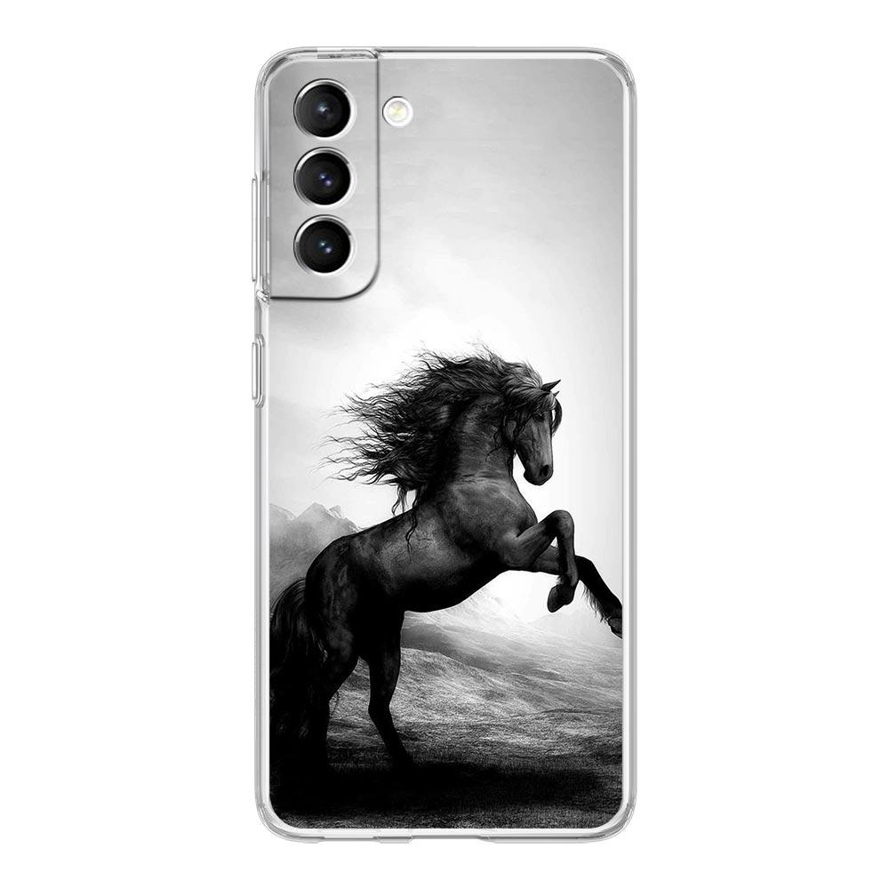 Animal Galloping Horse Girl Drawing Phone Case For Samsung Galaxy S24 S23 S22 S20 Ultra S21 FE 5G S10 S9 Plus S10E S8 Soft Cover