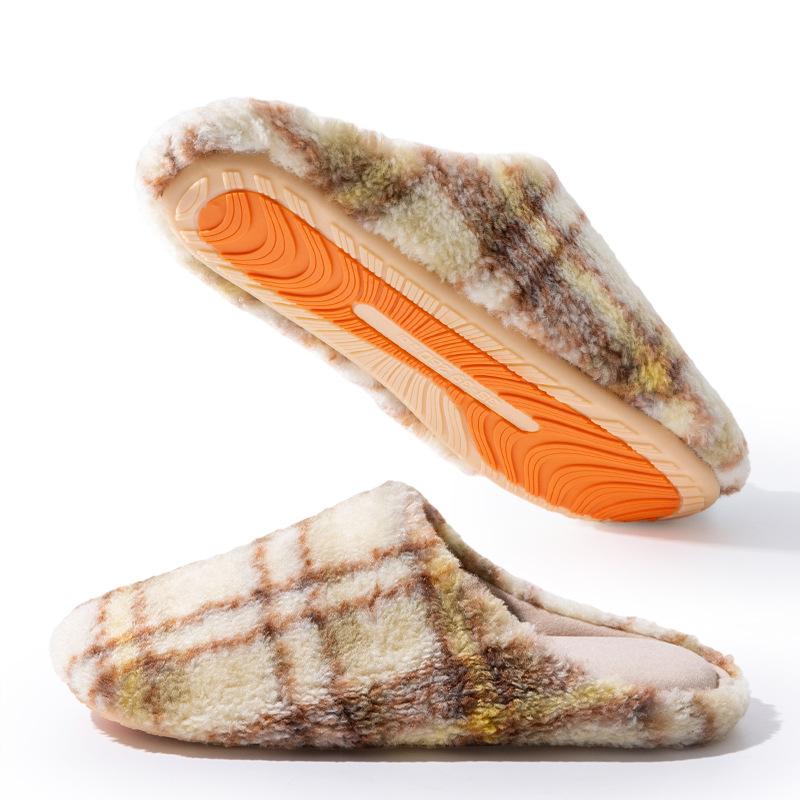 Retro plaid cotton slippers autumn and winter 2025 new indoor home home thick bottom plush warm