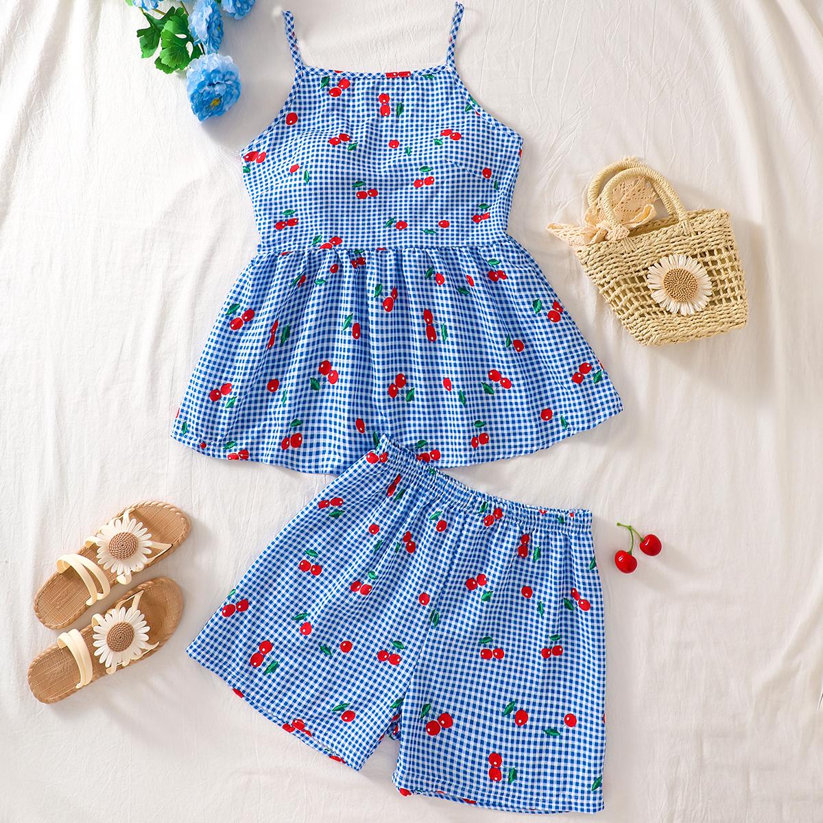 Cherry Plaid Cami Shorts Pajama Set Women Summer Loungewear 13Y аэро