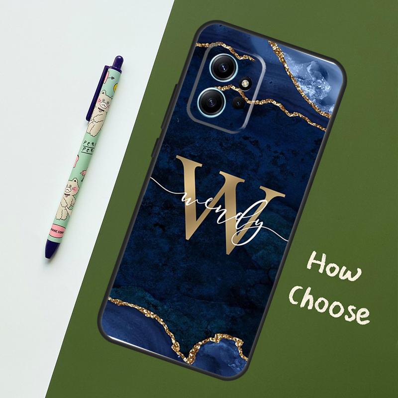 Personalised Marble Initials Name Case For Xiaomi Redmi Note 12 11 10 8 9 Pro 9S 10S 11S 12S Cover For Redmi 12 9C 10C 12C