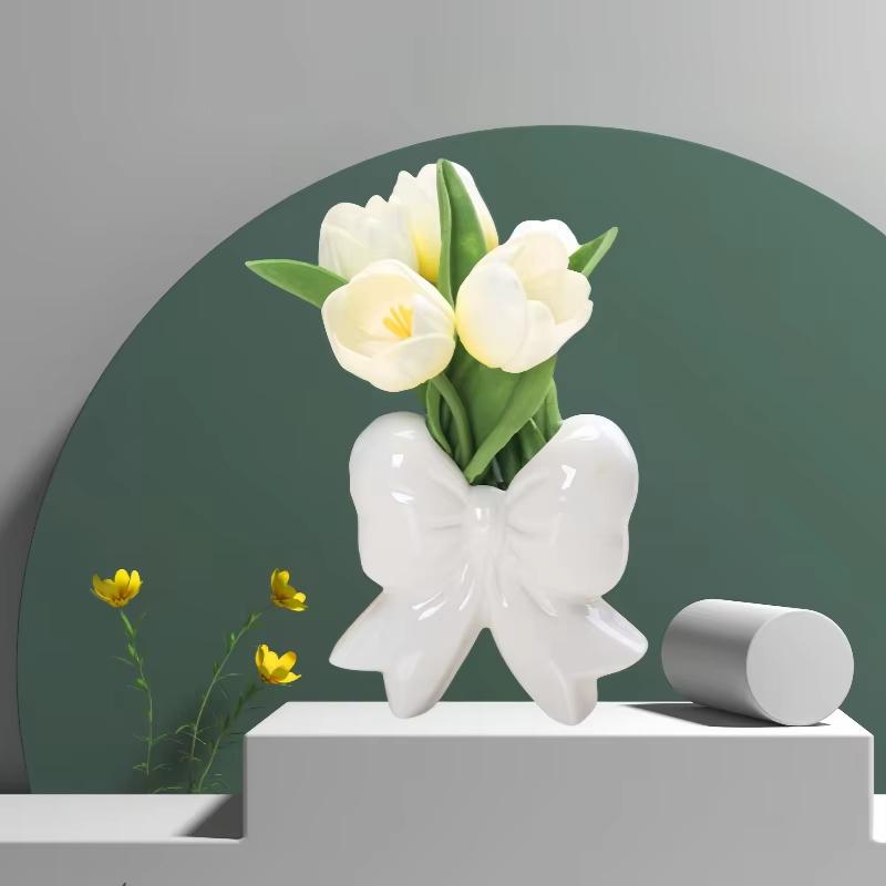 Bowknot Ceramic Vase Handmade Pottery Plant Flower Pot Floral Arrangement Display Crafts Office Decoration Home Accessories