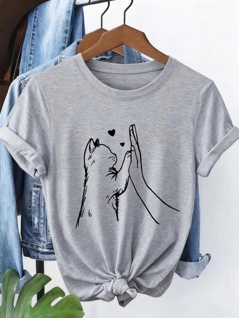 Cat Lover T-Shirt Women Cute Pet Graphic Tee Casual Crew Neck Short Sleeve